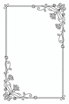 Elegant floral corner border design with swirling vines and leaves silhouette isolated on white background