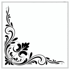 Fototapeta premium Elegant black floral swirl corner design silhouette isolated on white background