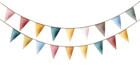 Colorful bunting flags for party or celebration, isolated on transparent cutout background