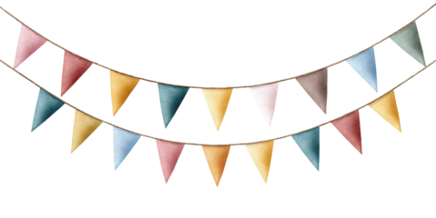 Colorful bunting flags for party or celebration, isolated on transparent cutout background