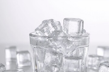 Clear glass with ice cubes
