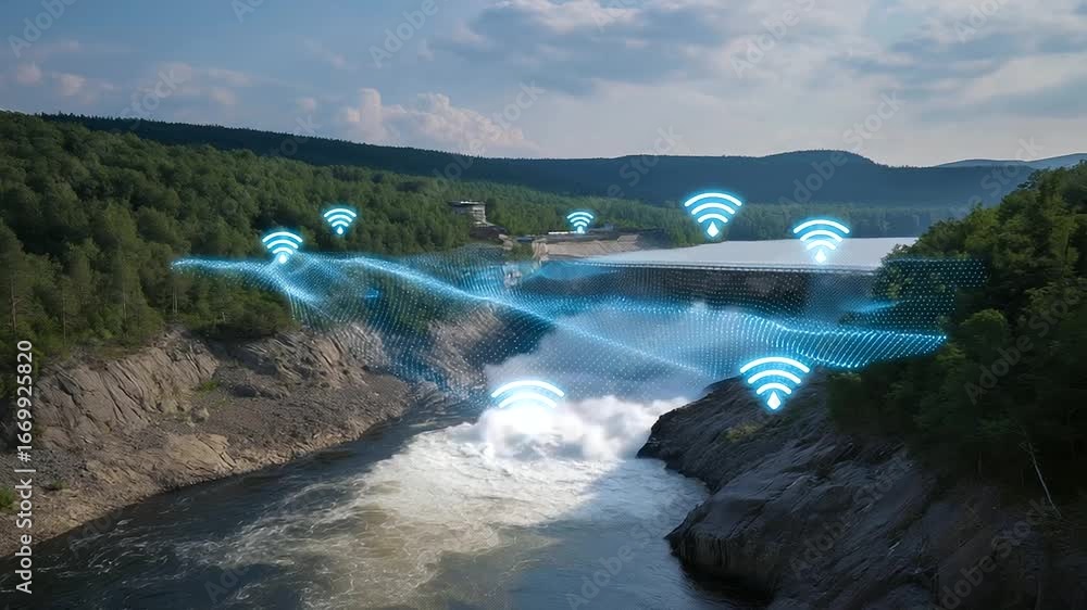 Aufkleber advanced edge computing devices optimizing local data processing in hydropower systems, representing