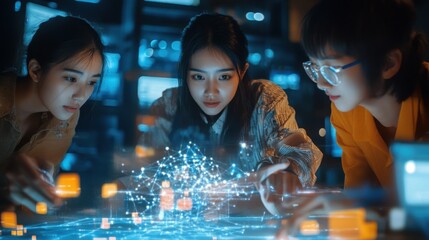 Teamwork in Cutting-Edge Tech: Asian Women Collaborating on Advanced Network Technology