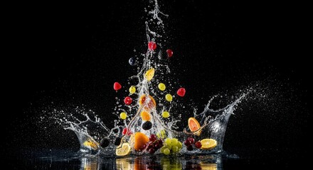 Fruits and water splash explosion