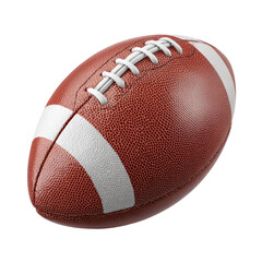 3D render of brown football with white stripes and laces, isolated on black