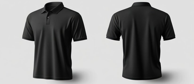 Black polo shirt mockup, front and back views, shown on a neutral background.
