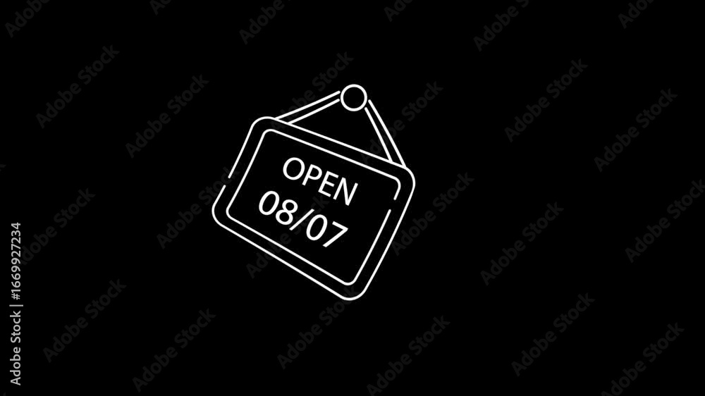Poster Open 08 by 07 line animation. Open 08 by 07 animation for business needs. Perfect for storefronts, websites, and social media posts to signal availability and accessibility.