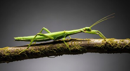 Green stick insect on branch (1)