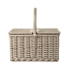 Wicker Basket Sits Isolated on Transparent Background, Showing Woven Texture and Handle