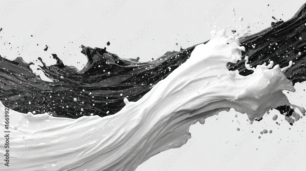 Aufkleber ink flow collision: a dynamic display of ink flow as black and white collide. the photo captures the