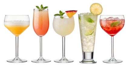 Assorted cocktails isolated on transparent background