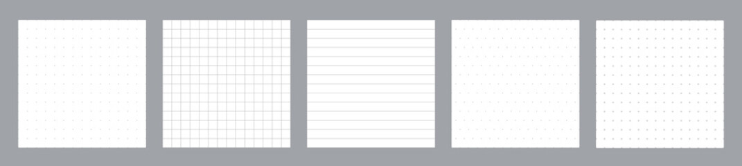 Seamless set pattern bullet journal, grid, line, isometric polka dot and cross template.