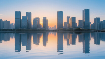 Naklejka premium city skyline at sunset