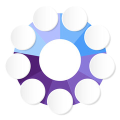 Basic circle infographic with 9 steps, process or options.	