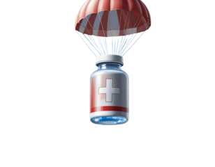 Airdropped Medicine Container with Parachute Transparent Background