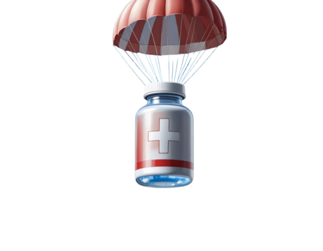 Airdropped Medicine Container with Parachute Transparent Background