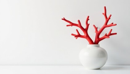Naklejka premium Abstract coral vase, minimal plant, white space, ceramic, texture, vase