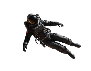 Astronaut in Black Spacesuit Floating in Space PNG