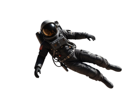 Astronaut in Black Spacesuit Floating in Space PNG