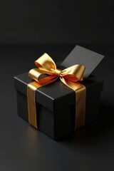 Obraz premium Black Friday gift box with golden ribbon and card , black, friday, gift wrapping