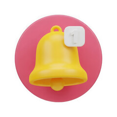 Bright yellow bell icon with white notification badge isolated on transparent background