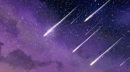 Meteor Shower Night Sky With Colorful Streaks