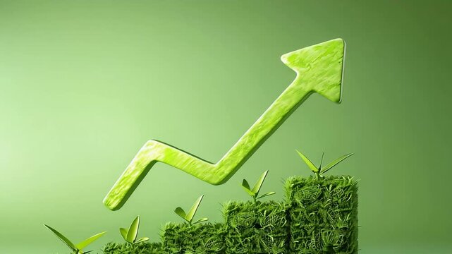 Green growth arrow symbol on grass footage