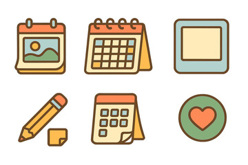 Children's Calendar Icons. Flat vector mini-illustrations Custom calendar printing in colors children's illustrations: wall