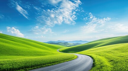 Obraz premium Winding road through verdant hills under a vibrant sky (2)