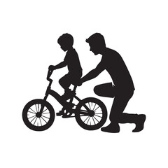 Fototapeta premium parents teaching child riding bicycle vector silhouette clip art logo design illustration