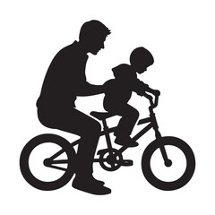 Fototapeta premium parents teaching child riding bicycle vector silhouette clip art logo design illustration