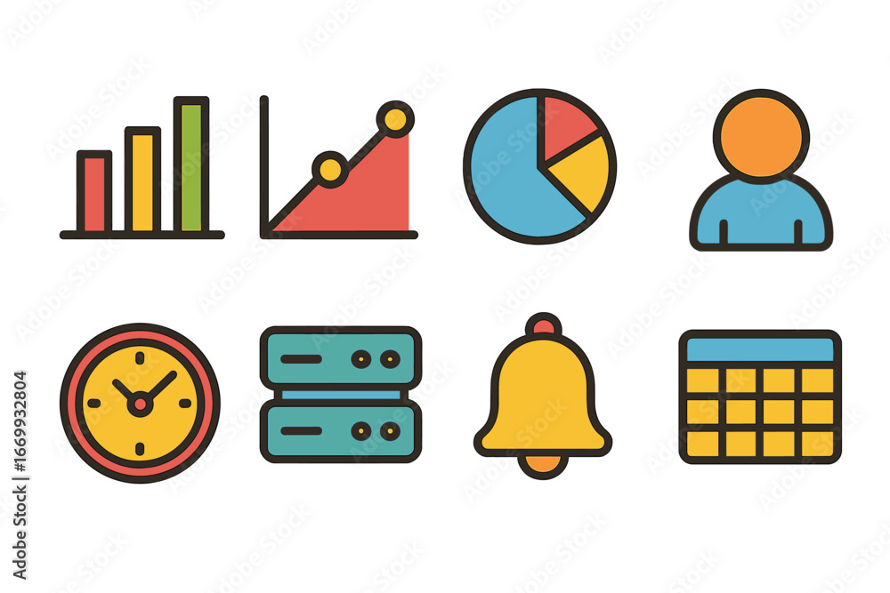 Poster colorful children's dashboard. flat vector mini-illustrations streaming analytics dashboard in color