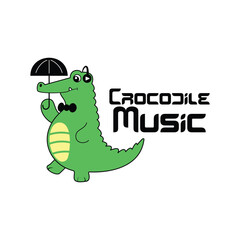 Unique Music listening Crocodile Logo Mascot Character