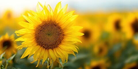 The Sunflower Standing Tall in a Golden Field of Blossoms at Sunrise