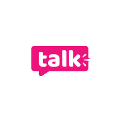 Bold and minimal talk logo featuring a pink speech bubble with dynamic text.