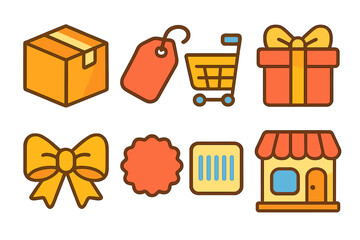 Colorful Product Icons Grid. Flat vector mini-illustrations Product showcase Instagram grid in colors children&rsquo;s illustrations: