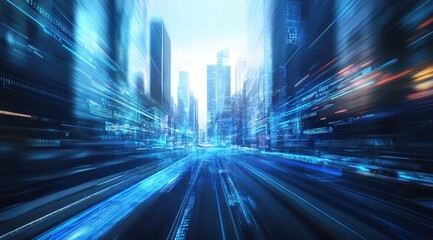 Fototapeta premium Fast-paced city street with digital overlay