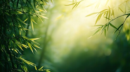 Lush bamboo leaves, sunlight filtering through