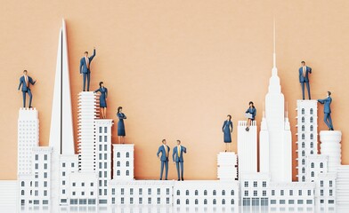 Business people in the City, busy modern life 3D rendering 
