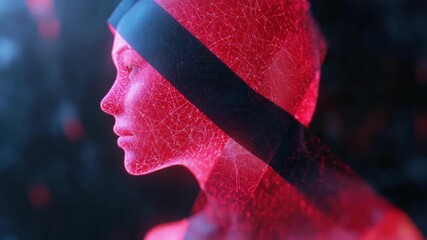 Digital portrait of a woman showing AI concept. Artificial intelligence face silhouette with neural networks. Data processing and futuristic technology. - Powered by Adobe