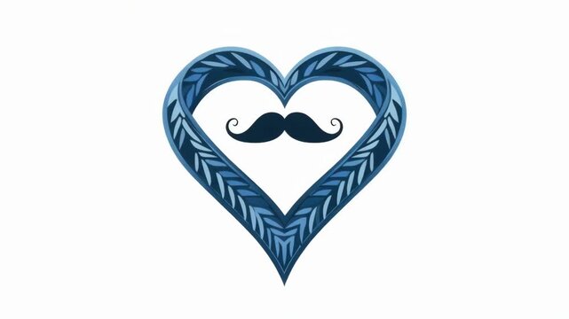 Blue heart shaped frame with a mustache inside. Creative male love and support symbol. Conceptual design for Father's Day.