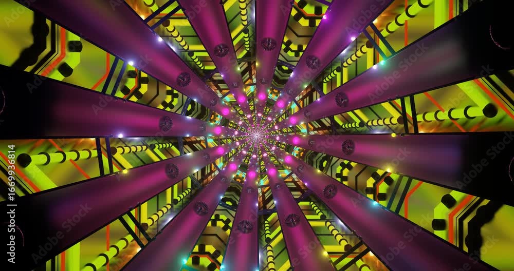 Poster vivid geometric patterns swirl and pulsate in an engaging design, creating an entrancing visual expe