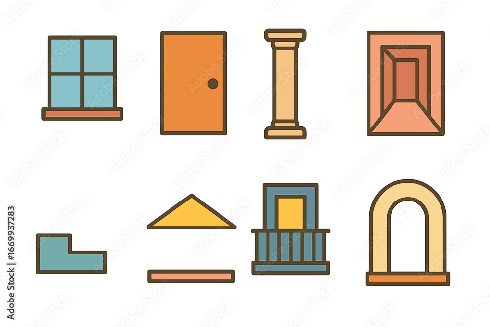 Aufkleber minimal architectural icons. flat vector mini-illustrations minimal architecture framing in colors c