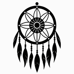 Fototapeta premium Dreamcatcher Drawing vector clean black silhouette design white background