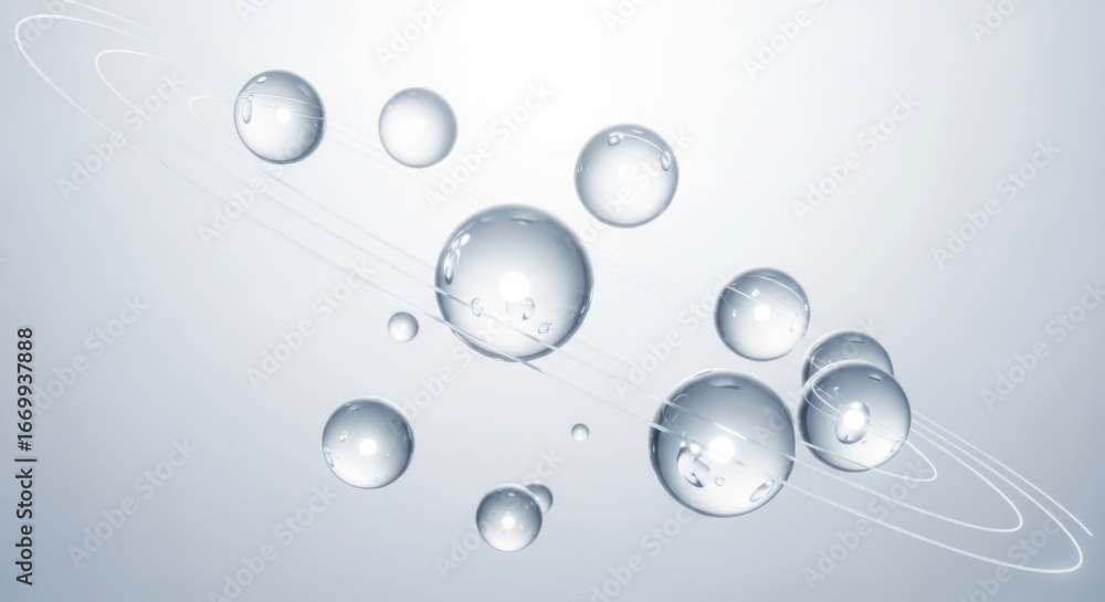 Poster abstract transparent bubbles floating in light gray background