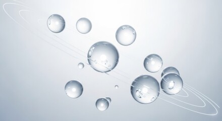 Abstract Transparent Bubbles Floating in Light Gray Background