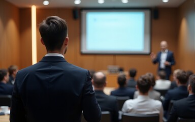 Meeting concept. Conference blur with business people training and learning. Coaching concept with blurred background. Speaker talking to audience in hall during seminar event. Lecture series speech.