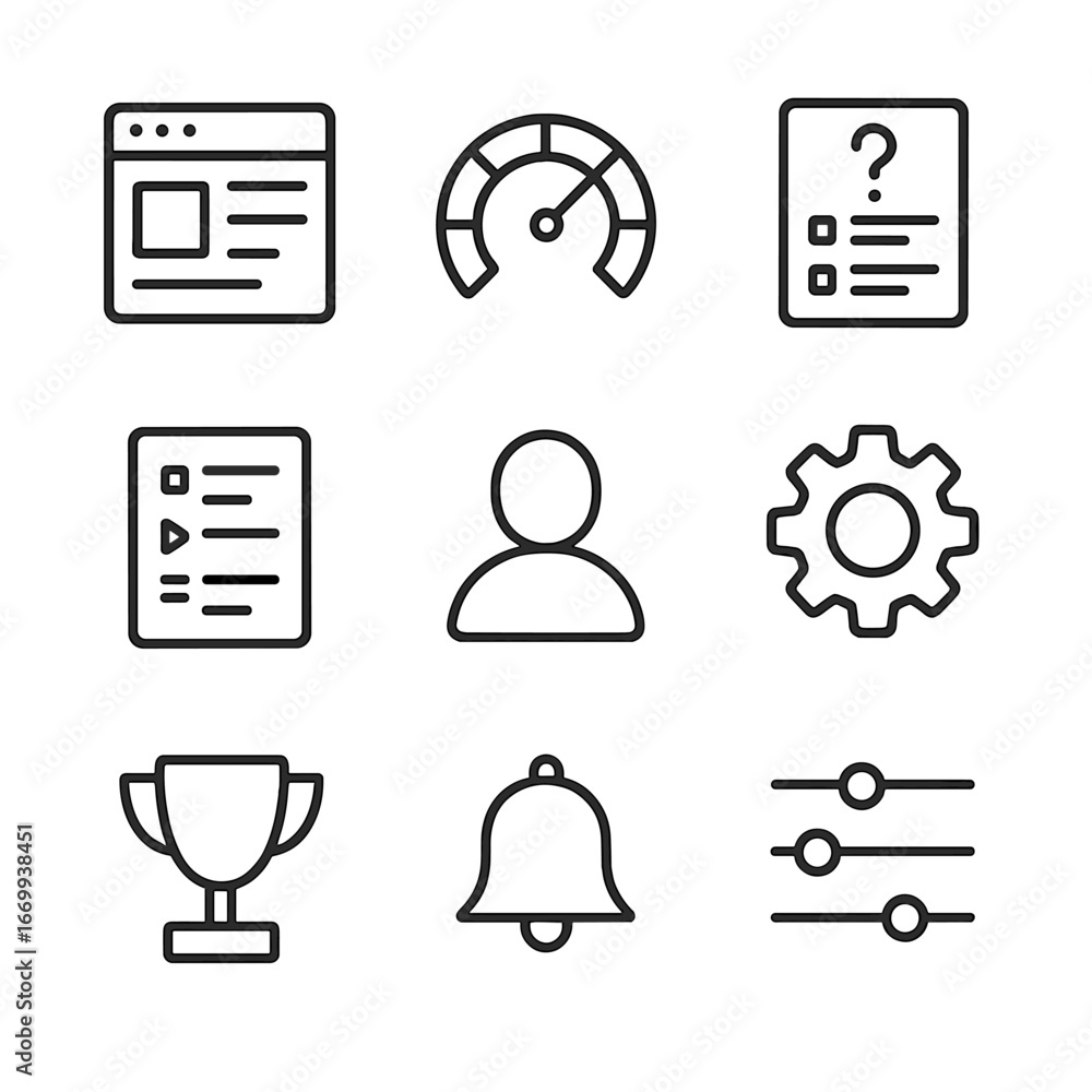 Poster personalized learning icons. outline icon set of personalized learning interfaces: dashboard layout,