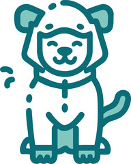 A playful dog icon wearing a colorful hat, showcasing a cheerful and whimsical expression.