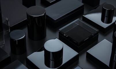 Black Glass 3D Elements as Abstract Product Background